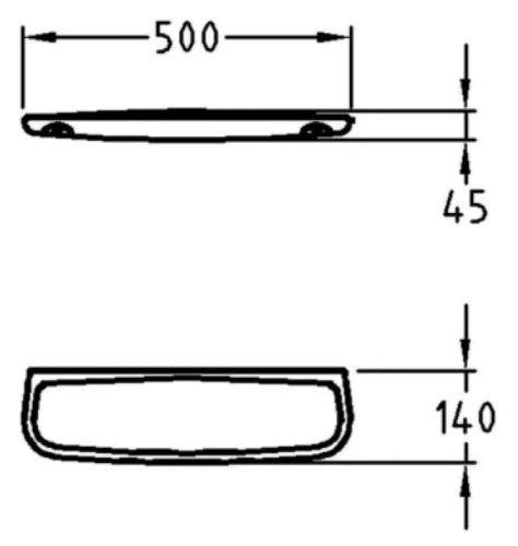 tablette murale geberit renova: b=50cm, h=4.5cm, t=14cm, blanc