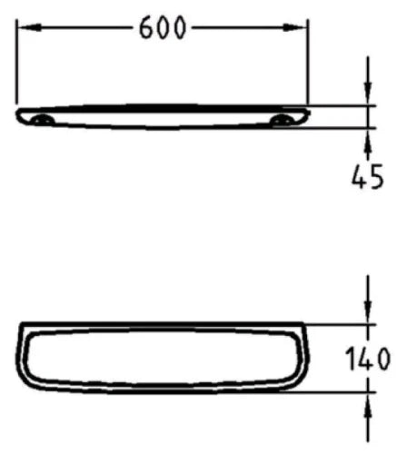 tablette murale geberit renova: b=60cm, h=4.5cm, t=14cm, blanc