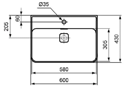Ideal Standard Strada II lavabo 600 x 430 mm - blanc - avec trou de robinet - avec trop-plein - aplati pour montage sur étagère