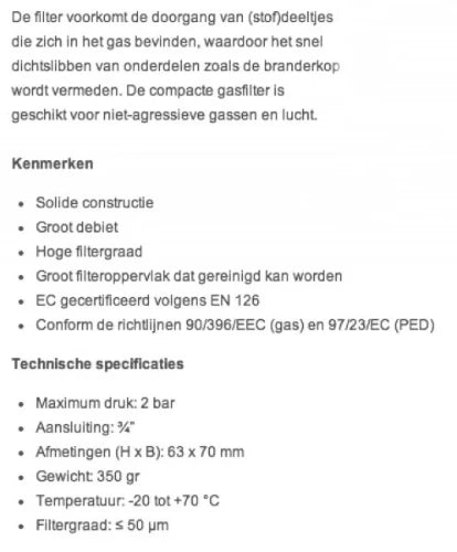 Euro-Index filtre à gaz FF 3/4 x 3/4 - pour chaudière murale