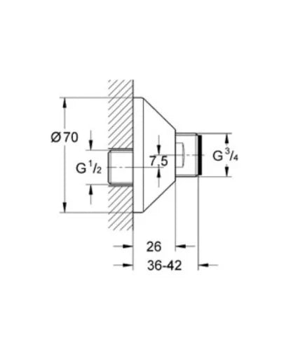 Grohe WSS raccord 1/2 x 3/4 chromé pour mélangeur mural (chaché)
