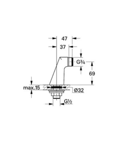 Grohe WSS raccord 1/2 x 3/4 chromé pour colonette