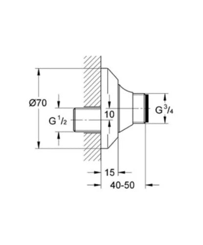 Grohe raccord 1/2 X 3/4 chromé pour montage mural avec vis d'arret (cache)