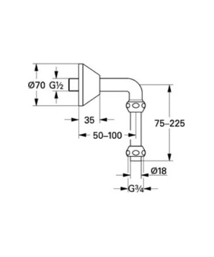 COURBE DE RACCORDEMENT GROHE 1/2 X 3/4 chromé reglable - avec rosace et ecrou a joint americain