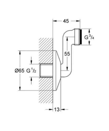 Grohe WSS raccord 1/2 x 3/4 chromé pour mélangeur mural (apparent)