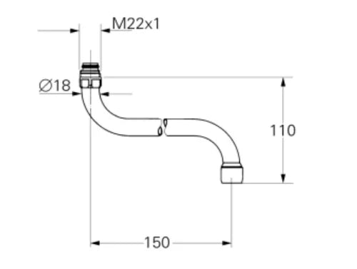 Grohe bec d'écoulement M22 forme-S chromé avec mousseur, orientable, saillie 150 mm