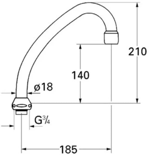 Grohe bec d'écoulement 3/4 forme-HU chromé avec mousseur, orientable, saillie 185 mm