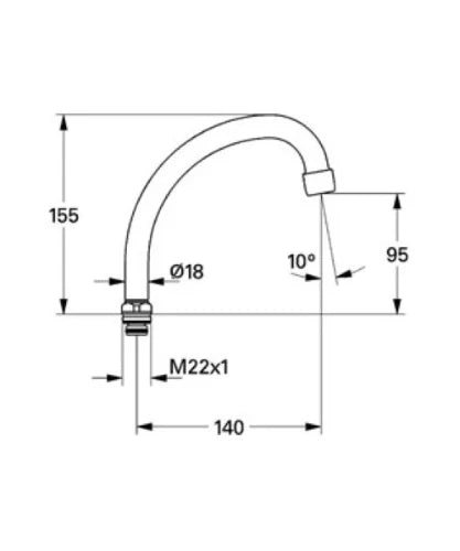 Grohe Costa bec d'écoulement M22 forme-HU chromé avec mousseur - orientable - saillie 140 mm