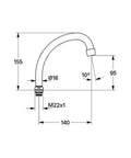 Grohe Costa bec d'écoulement M22 forme-HU chromé avec mousseur - orientable - saillie 140 mm