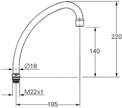 Grohe bec Costa M22 forme-U chromé avec brise-jet - pivotable - sailli 185 mm