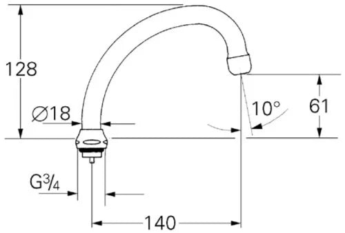 Grohe bec d'écoulement 3/4 forme-HU chromé avec mousseur - orientable - saillie 140 mm