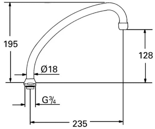 Grohe bec 3/4 hforme-U chromé avec brise-jet - pivotable - sailli 235 mm