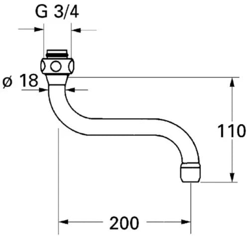 Grohe bec 3/4 forme-S chromé avec brise-jet, pivotable, sailli 200 mm