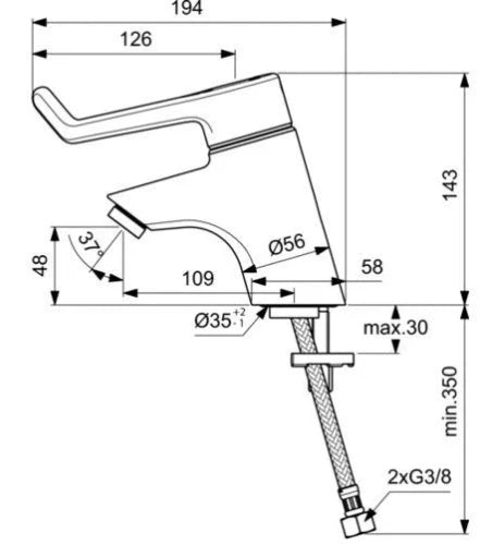 IDEAL STANDARD Ceraplus Mitigeur lavabo (fermeture sur l'eau froide) sans vidage (levier 180 mm)  chromé