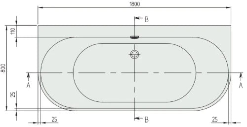 Villeroy & Boch Oberon 2.0 bad back-to-wall quaryl 1800 x 800 mm - blanc - avec pieds