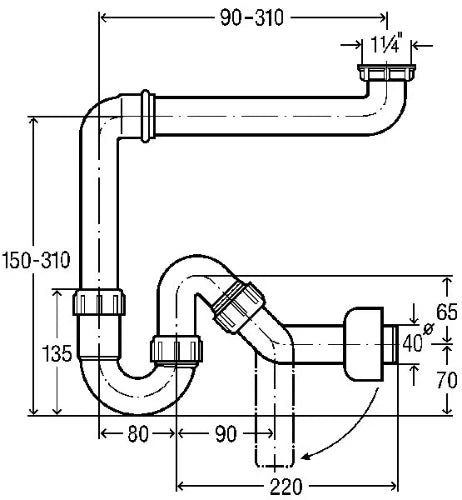 Viega PP siphon tubulaire simple 5/4 x 40 mm - blanc synthétique