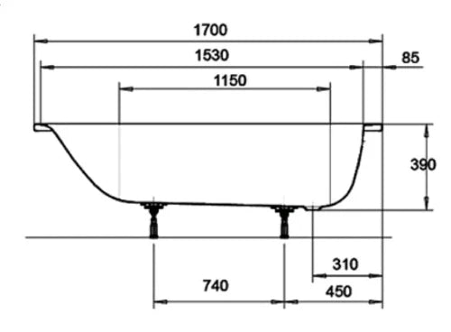 Procasa Eurowa baignoire intégrée acier émaillé 1700 x 700 mm - blanc - vindange latéral - sans pieds