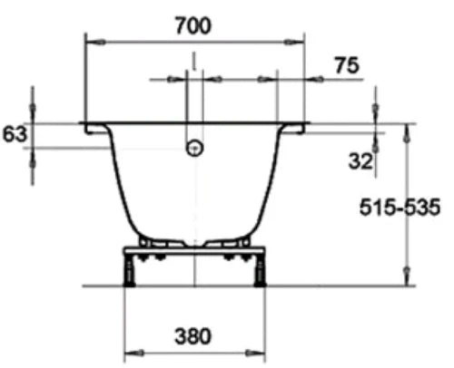 Procasa Eurowa baignoire intégrée acier émaillé 1700 x 700 mm - blanc - vindange latéral - sans pieds