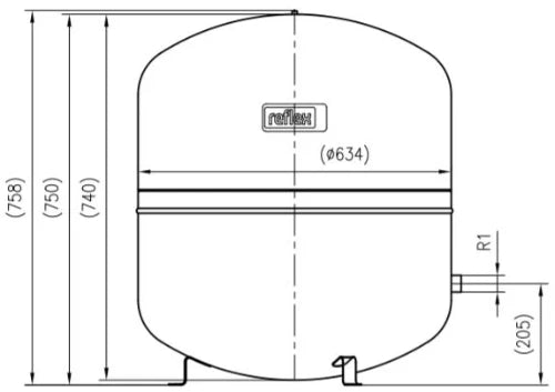 Reflex N 200 vase d'expansion (cv) 200 l x 4/4 - max 6,0 bar - gris - vertical avec pieds - soudé
