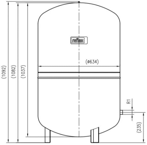 Reflex N 300 vase d'expansion (cv) 300 l x 4/4 - max 6,0 bar - gris - vertical avec pieds - soudé