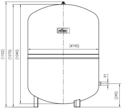 Reflex N 400 vase d'expansion (cv) 400 l x 4/4 - max 6,0 bar - gris - vertical avec pieds - soudé