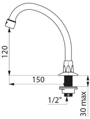 BEC D'ECOULEMENT DELABIE 1/2 M modele haute orientable-saillie 150 mm-a/mousseur-pour lavabo