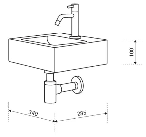 Conima Mini Delta ensemble lave-mains 340 x 285 x 100 mm - blanc - avec trou de robinet - sans trop-plein - avec robinetterie chromé - avec siphon - avec bouchon - avec fixation
