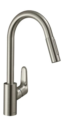 Hansgrohe Focus mitigeur cuisine inox bec pivotant 150°, douchette extractible