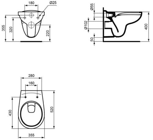 Ideal Standard Astor wc-suspendu PACK Rimless (wc-suspendu + siège softclose) sans bride - blanc - B370xD525 mm