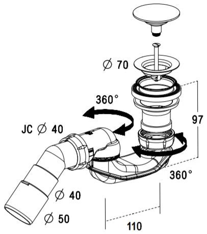 Jee-O siphon bain push open - noir mat