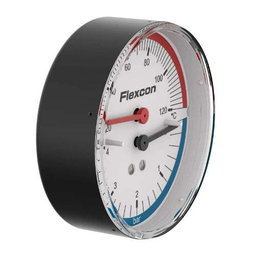 THERMO-MANOMETRE FLAMCO 80MM X 1/2 4kg axial - avec cadran - avec plongeur