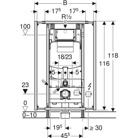 Geberit GISeasy module pour toilette suspendue, 120 cm, avec Sigma réservoir encastré 12 cm, réglable en largeur: 60 - 95 cm