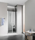 PORTE DE DOUCHE PENDULAIRE KERMI CADA XS 120 - 200 ! cm gris argent brillant verre de securite ESG clair regl. de1160-1210