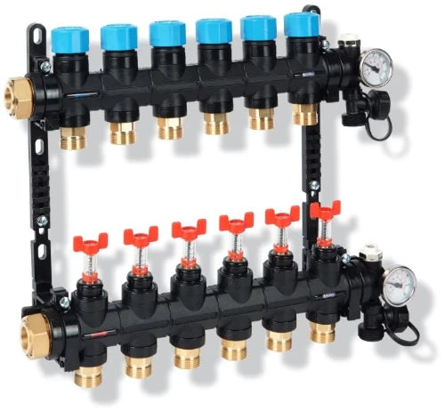 Henco UFH MDK composite collecteur prémonté avec débitmètre (0-3 l) 4/4 - 12 x EK3/4 - noir