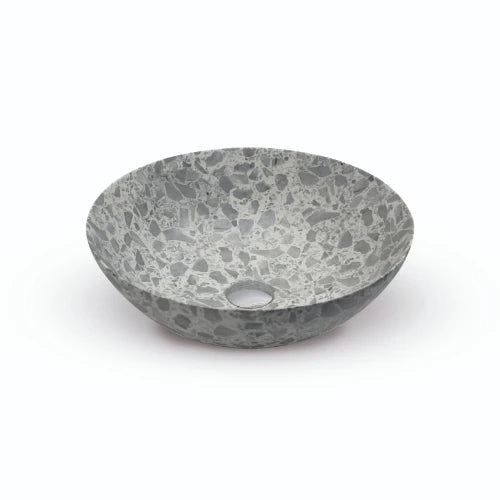 Looox Ceramix Terrazzo lavabo à poser rond 400 x 400 x 150 mm - gris - céramique - sans trou de robinet - sans trop-plein