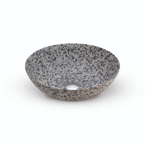 Looox Ceramic Terrazzo lavabo à poser rond 400 x 400 x 150 mm - noir - céramique - sans trou de robinet - sans trop-plein