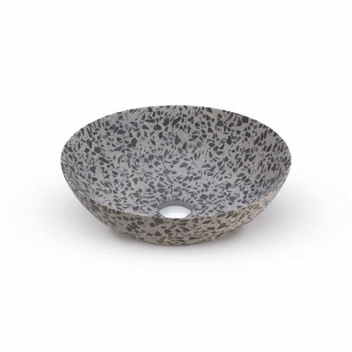 Looox Ceramic Terrazzo lavabo à poser rond 400 x 400 x 150 mm - noir - céramique - sans trou de robinet - sans trop-plein