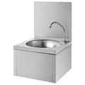 Delabie SXS lavabo avec dosseret et commande au genou 385 x 385 mm - RVS 304 mat - avec robinet à fermeture automatique - sans trop-plein