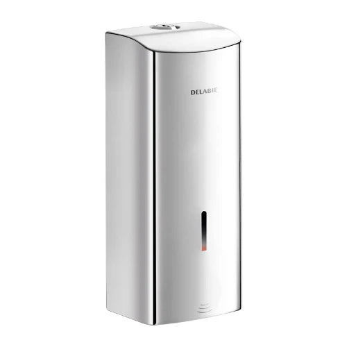 DISTRIBUTEUR SAVON ELECTRONIQUE DELABIE 1 105 - 90 o 256 ! inox poli rvs 304 +serrure+clé modèle antivandalisme-mural à piles