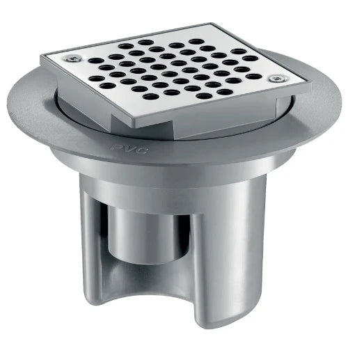 DELABIE Siphon sol dur 100x100 - H. régl. sortie intégrée Ø40