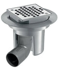 DELABIE Siphon sol dur 100x100 H. régl. sortie horizontale coude Ø50