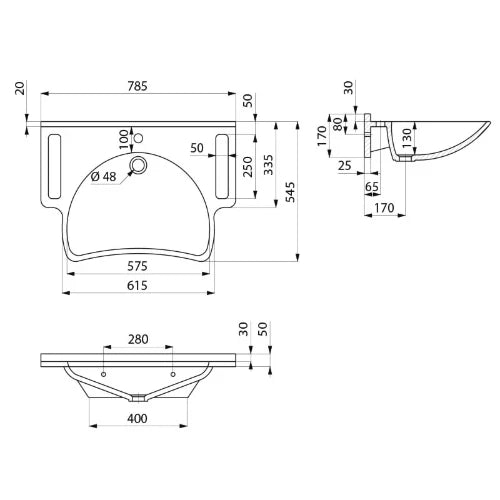Delabie Mineralcast PMR lavabo mural 785 x 545 mm - wit RAL 9016 - avec trou de robinet - sans trop-plein