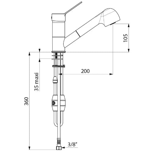 MELANGEUR DE LAVABO MONO-COMMANDE DELABIE chromé brise jet-pluie bec orientable+douchette extract.+manette pleine
