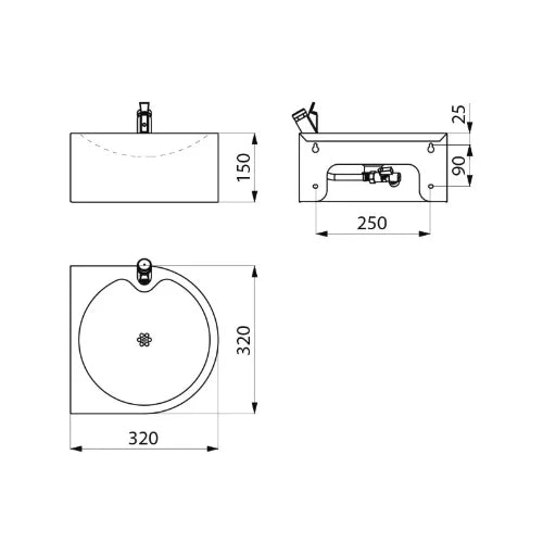 Delabie SD lave-mains murale 320 x 320 mm - RVS 304 mat - avec robinet - sans trop-plein