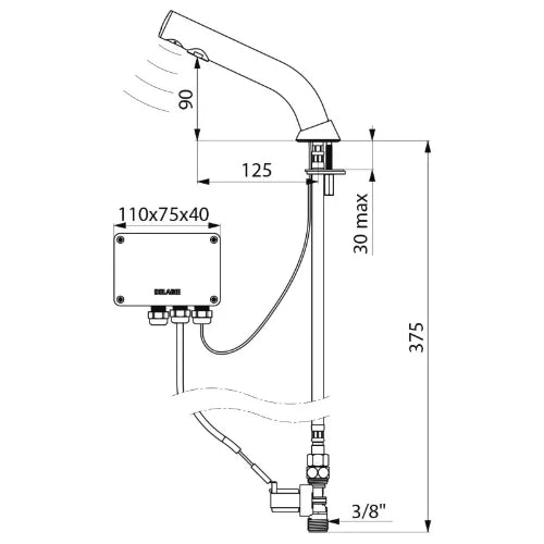 Delabie BINOPTIC robinet lavabo M3/8" sur secteur 230/12V +transfo