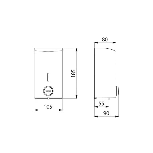 DISTRIBUTEUR SAVON 0,5 LIT 105 - 80 o 185 ! inox inox satiné antivandalisme avec serrure et clé standard