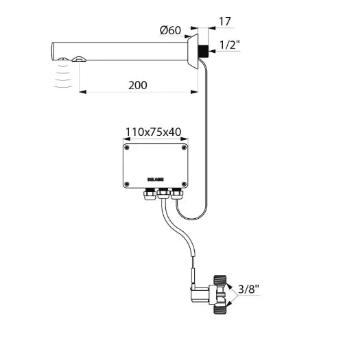 Delabie Binoptic robinet lavabo électronique encastré bec 200mm 230v chromé