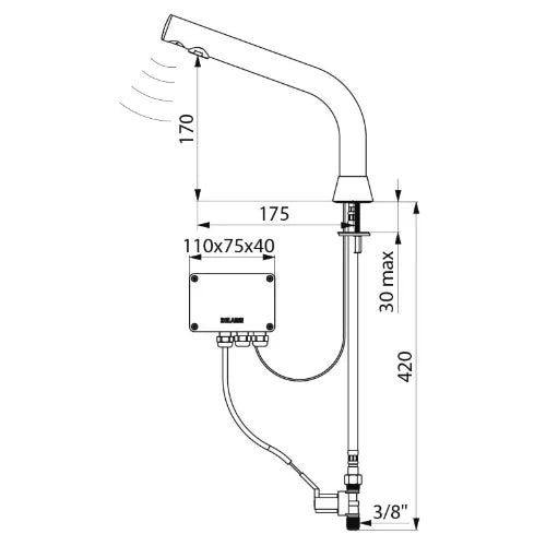 Delabie BINOPTIC robinet lavabo M3/8" H.170 mm sur secteur 230/12V