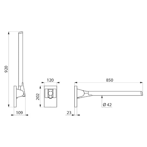 Delabie Barre rabattable Be-Line Ø42 L.850 aluminium blanc