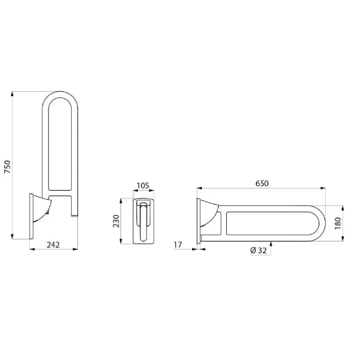 Delabie 650 barre de maintien relevable - 180 o 32 inox poli inox 304 brillant poli -fixations invisibles